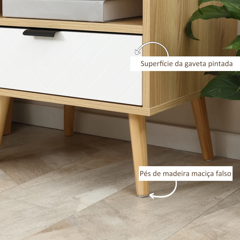 HOMCOM Mesa de Cabeceira de Estilo Moderno Mesa Auxiliar com 1 Gaveta e 1 Prateleira Aberta para Quarto 50x39,5x49,5 cm Natural
