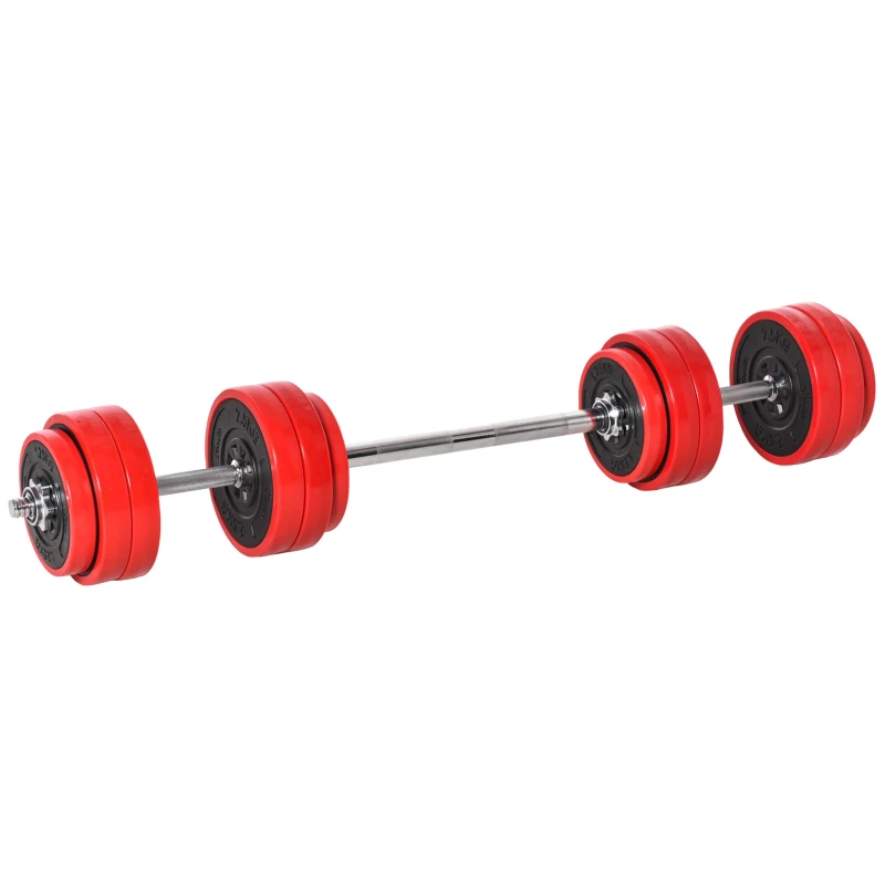 HOMCOM dumbbell et 20 kg 2-IN-1 dumbbells & barbells verstelbaar gewichtheffen voor thuis fitness spier staal PP-kunststof rood + zwart 21,5 x 21,5 x 3,8 cm