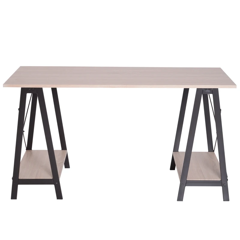 Vinsetto Computertisch Bürotisch Schreibtisch Arbeitstisch Esstisch 2 Regale MDF + Metall Natur+ Schwarz 140 x 60 x 75 cm