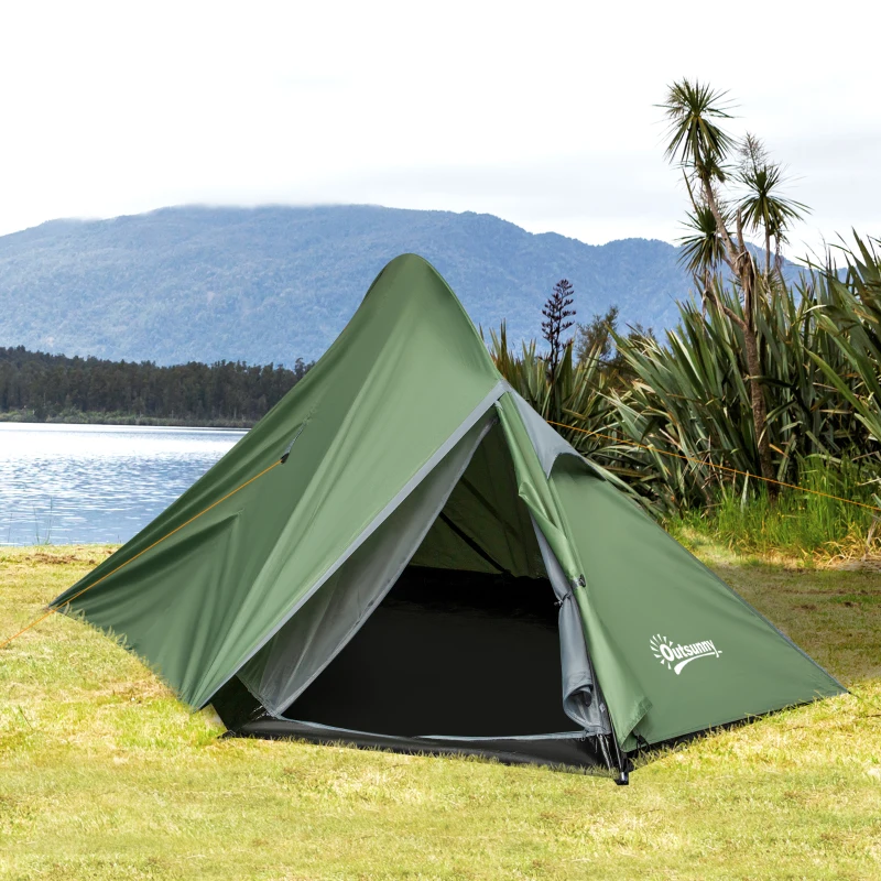 Outsunny Zelt für 2 Personen Campingzelt mit Heringen Glasfaser Polyester Dunkelgrün 345 x 150 x 112 cm