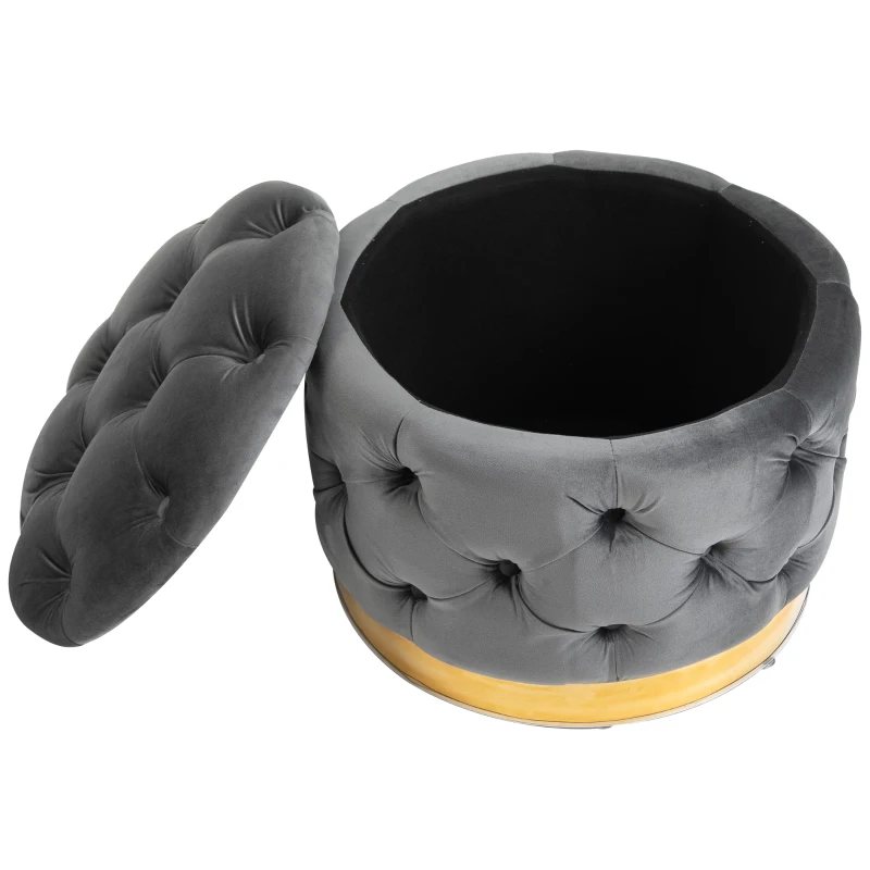 HOMCOM Vintage poef kruk met opbergruimte gestoffeerde kruk populierenhout antracietgrijs