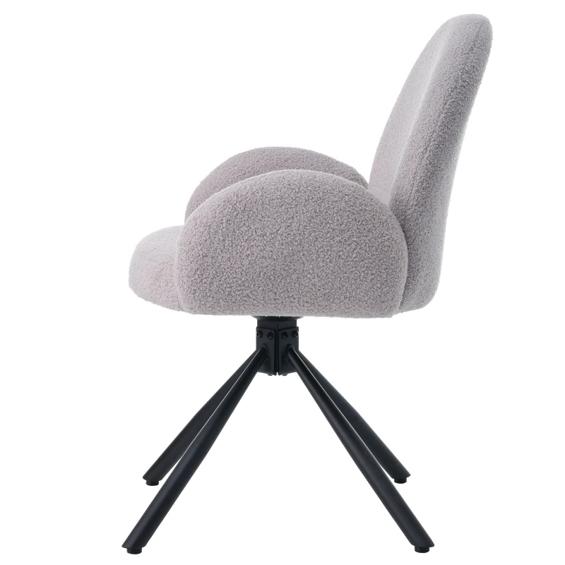 Silla de Comedor Giratoria Acolchada en Tela Sherpa con Brazos Diseño Moderno Gris