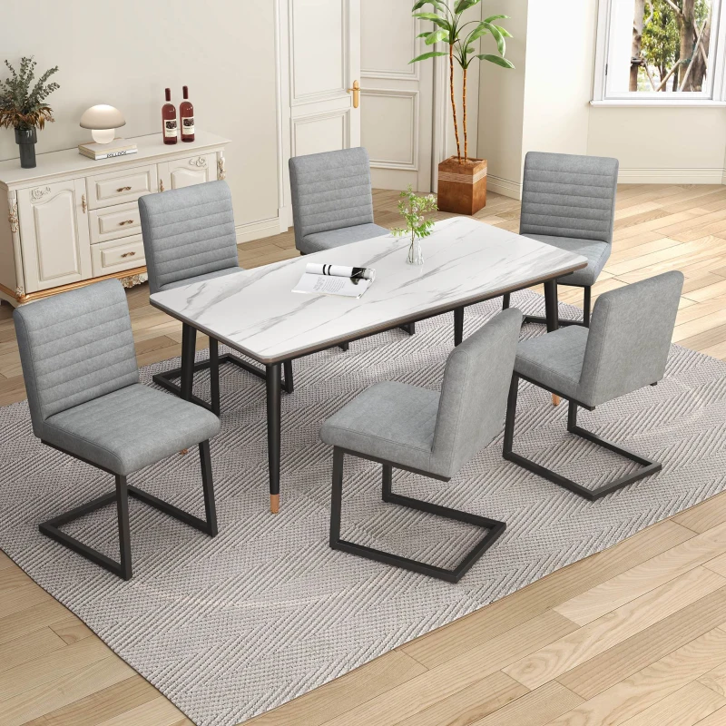 Juego de 2 Sillas de Comedor Modernas con Asiento Acolchado Patas Metálicas en Zigzag de Cuero Sintético Gris Claro