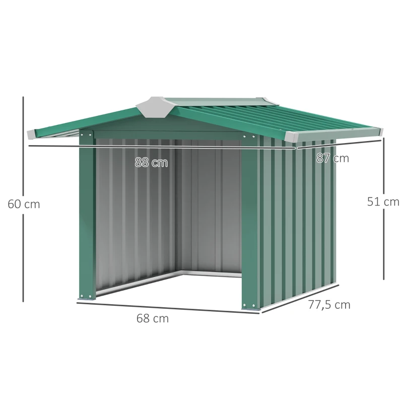 Outsunny Mähroboter Garage aus verzinkte Stahl Überdachung mit Satteldach, wetterfest Garage für Rasenmäher Unterstand Rasenroboter Carport, 88 x 87 x 60 cm Dunkelgrün