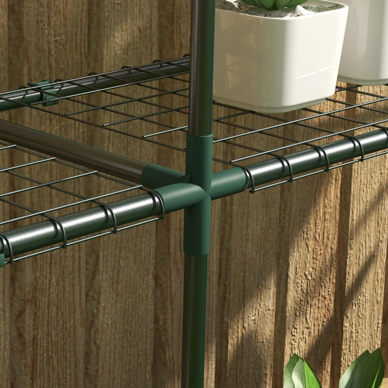 Outsunny Drielaagse Bloemenstandaard, Plantenrek voor Kassen, Schuren, Garages, 222x30x114 cm, Donkergroen