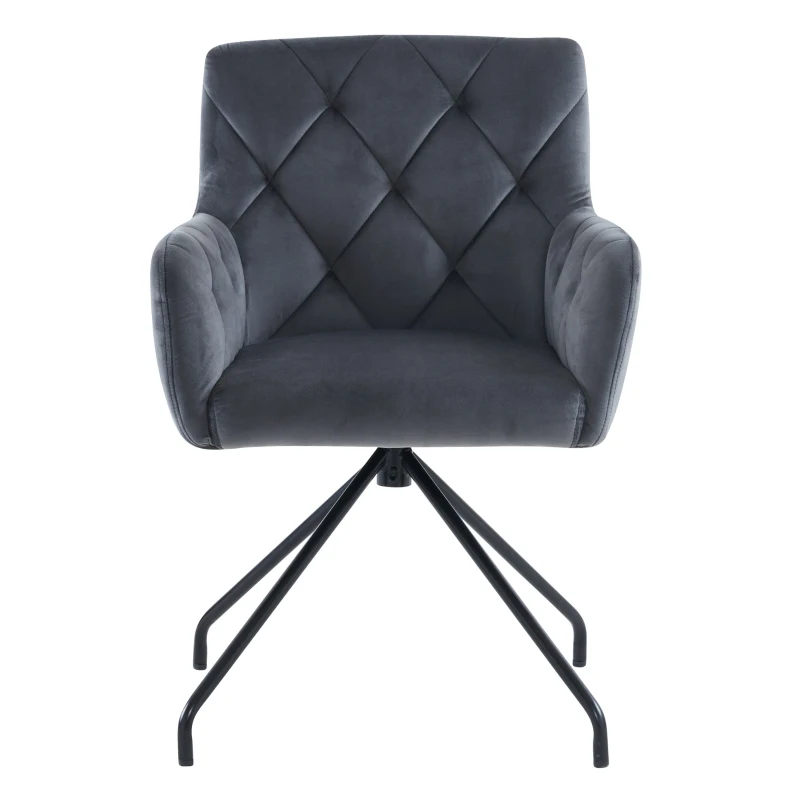 Set di 2 Sedie da Pranzo in tessuto effetto velluto con Motivo a Diamante, Sedie Imbottite Moderne con Gambe in Metallo, 49x57x82 cm, Grigio