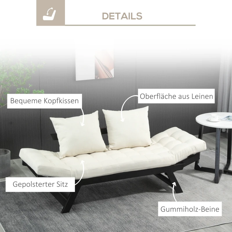 HOMCOM Schlafsofa, 2er-Sofa, klappbar, 2 Kissen, Schwarz + Creme