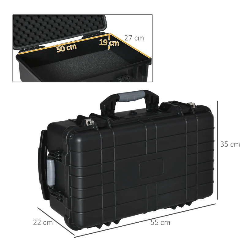 Outsunny Wertsachenkoffer mit Rollen und 2 Griffen, wasserdicht, mit Luftventil, 56 cm x 42 cm x 21 cm, Schwarz