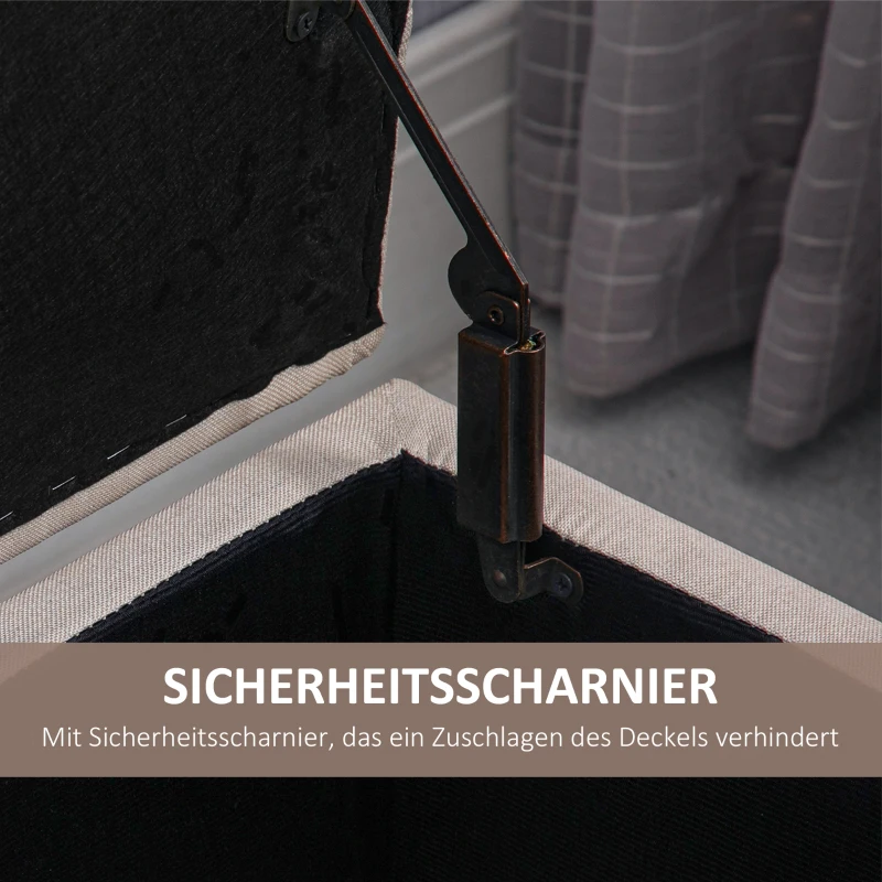 HOMCOM bank gestoffeerde bank met opbergruimte kistbank gang slaapkamer woonkamer linnenachtig polyester rubber hout crème wit 100 x 40 x 44 cm