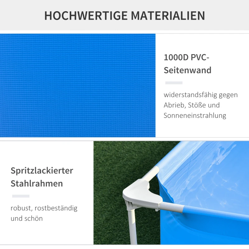 Outsunny Rahmenpool mit Schlauch Draht Swimmingpool Schwimmbad Ablassventil für sauberen Wasser 1000D PVC Stahl Blau 292 x 190 x 75 cm
