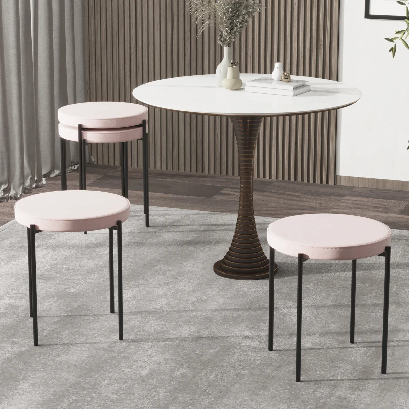 HOMCOM 4er-Set Hocker, Esszimmerhocker, Samtoptik, Rosa + Schwarz