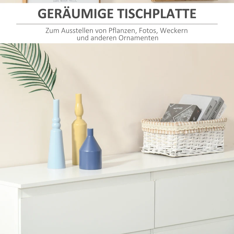 HOMCOM Kommode Schubladenschrank Beistellschrank mit 6 Schubladen Anti-Kipp Spanplatte Weiß 138 x 40 x 77 cm