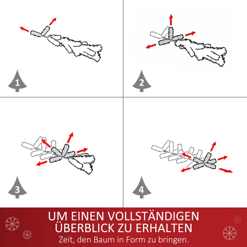 HOMCOM künstlicher Weihnachtsbaum mit LED-Leuchten Christbaum Tannenbaum PVC Metall Grün+Weiß Ø60 x 180 cm