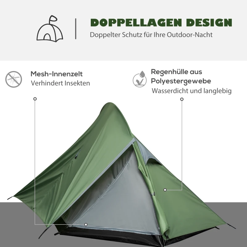 Outsunny Zelt für 2 Personen Campingzelt mit Heringen Glasfaser Polyester Dunkelgrün 345 x 150 x 112 cm