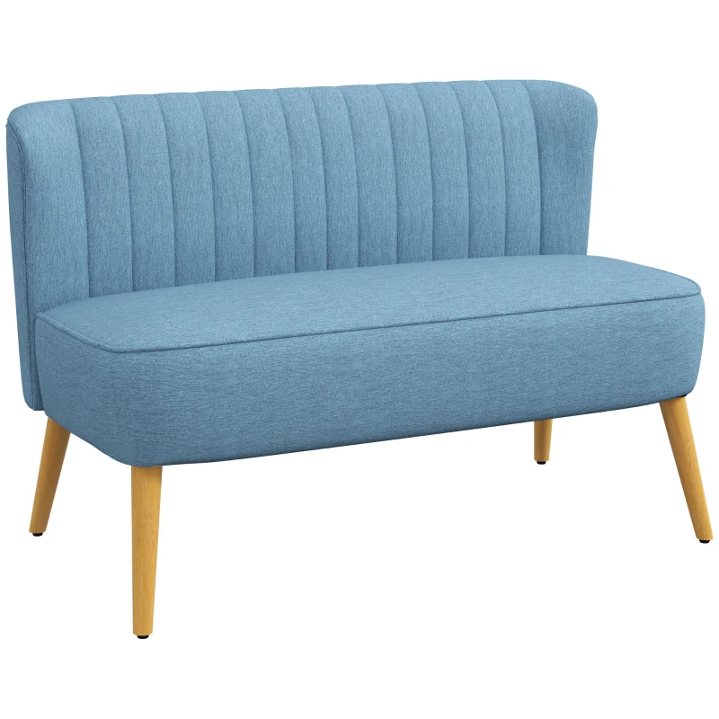 HOMCOM Sofa Retrodesign 2-zitsbank, houten poten, 117 cm x 56,5 cm x 77 cm, Lichtblauw(m-11)