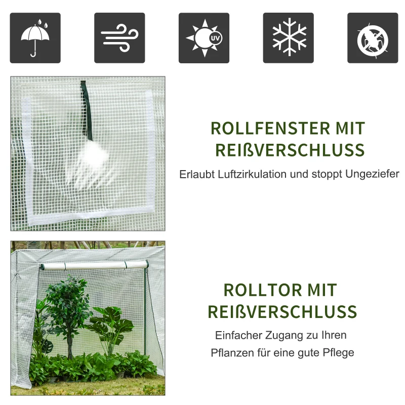 Outsunny Gewächshaus Treibhaus Tomatenhaus mit 2 Fenstern Frühbeet 200x73x168cm Weiß