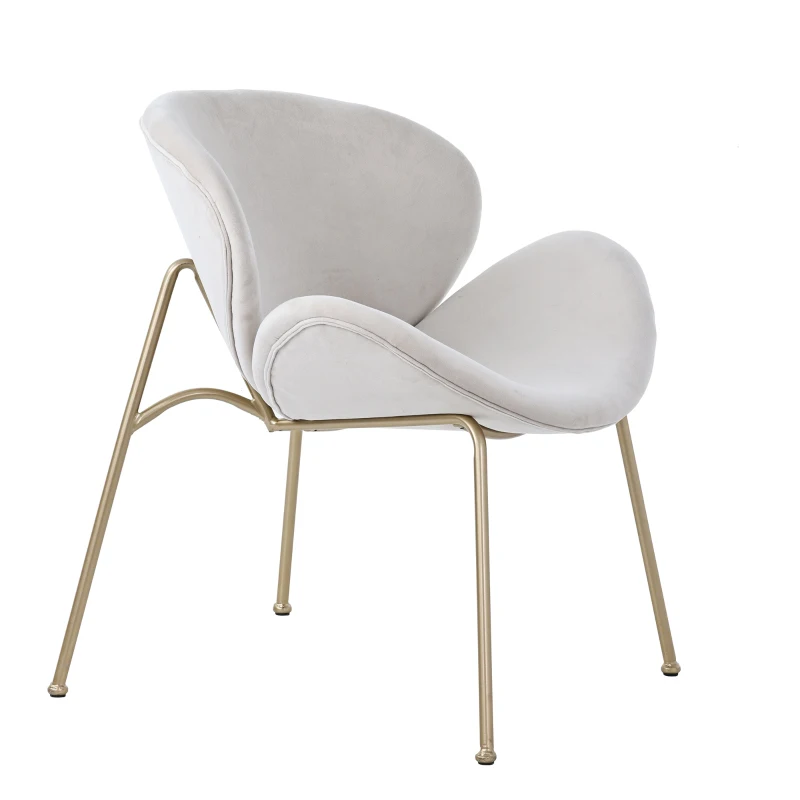 Set di 2 Sedie Imbottite in tessuto effetto velluto con Gambe in Metallo Dorato, Beige