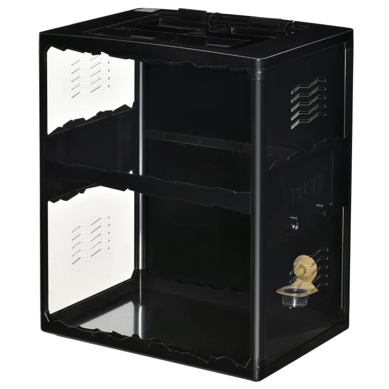 PawHut Terrarium für Reptilien, verriegelbar, Thermometer, 2 Lampenhalterungen, Wasserschale, Metall, Schwarz