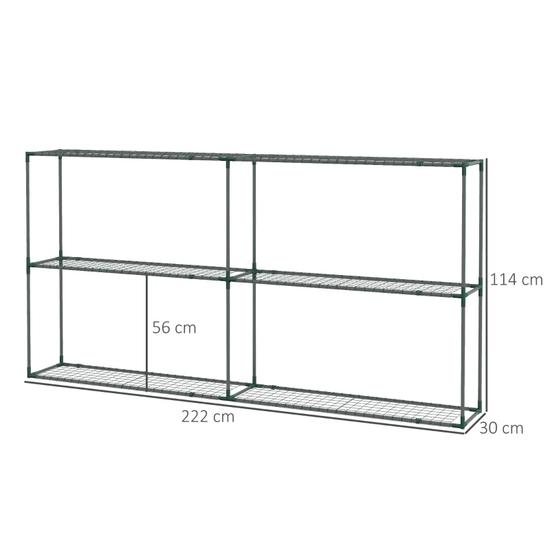 Outsunny Drielaagse Bloemenstandaard, Plantenrek voor Kassen, Schuren, Garages, 222x30x114 cm, Donkergroen