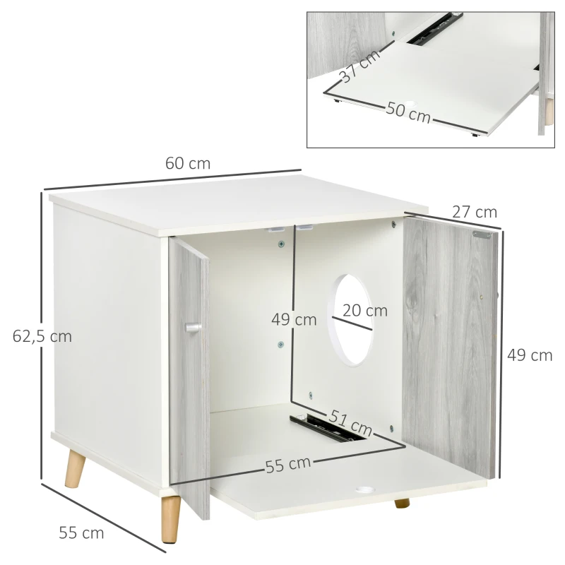 PawHut Katzenschrank für Katzentoilette Katzenklo Katzenhaus Katzenbett mit Türen Ausziehplatte 60 x 55 x 62,5 cm