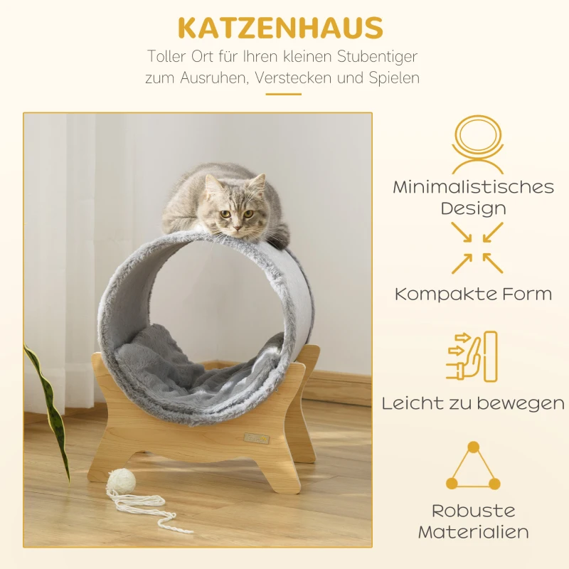 PawHut Katzenhöhle Katzenbett mit Regal Katzenhaus Katzenhütte mit Kratzunterlage Indoor Grau 41 x 40 x 47 cm
