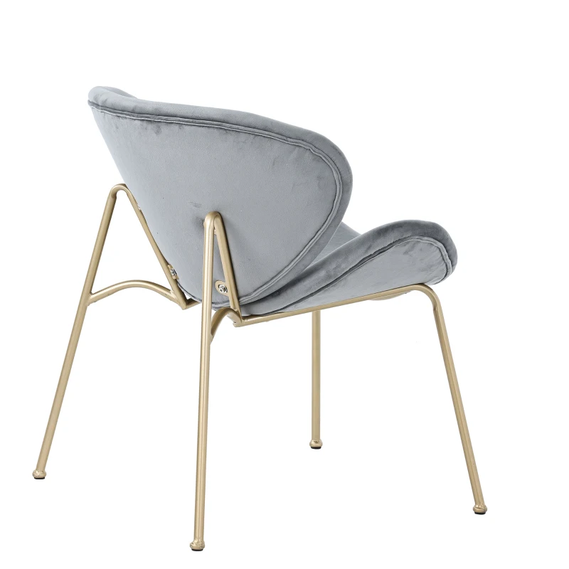 Set di 2 Sedie Imbottite in tessuto effetto velluto con Gambe in Metallo Dorato, Grigio
