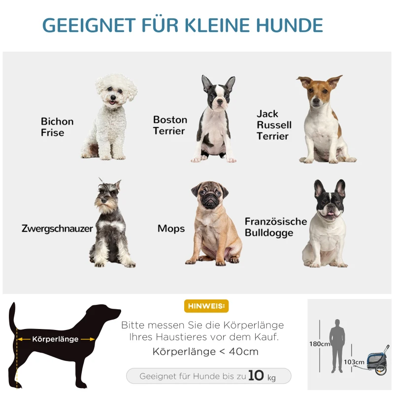 PawHut 2-in-1 Hundeanhänger Haustier Fahrradanhänger Hundetransporter Hunde Fahrrad Anhänger Oxfordstoff Atmungsaktiv Metall Oxford Gewebe Blau+Grau 122 x 58 x 74 cm