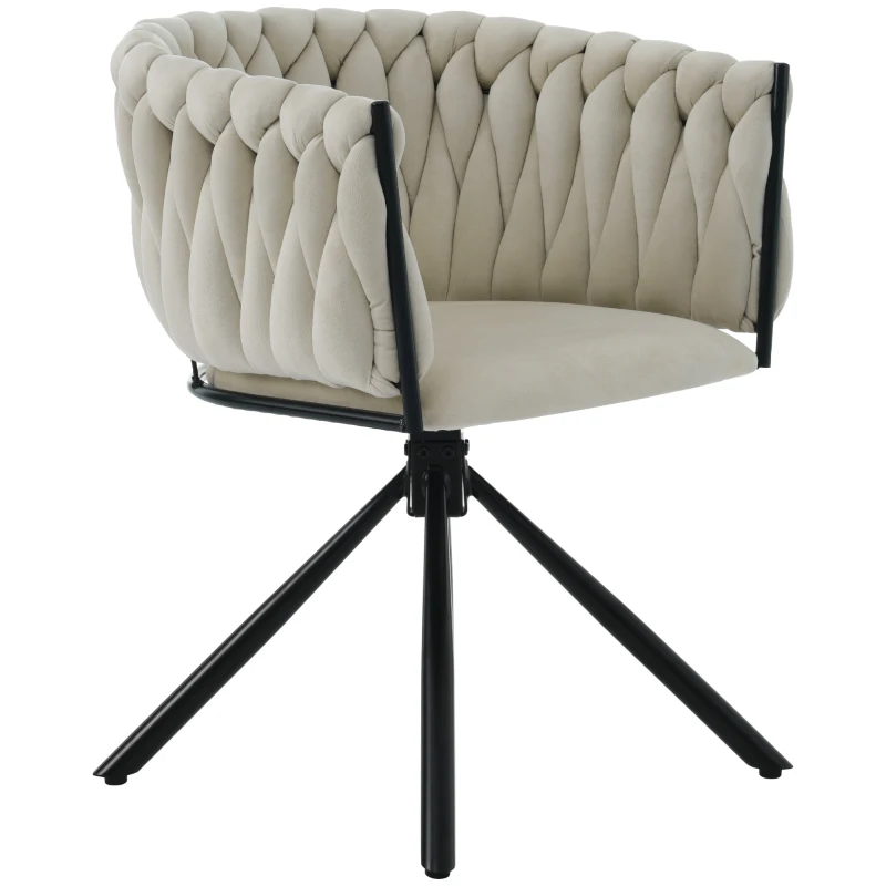 Sedia da Pranzo in tessuto effetto velluto Girevole a 360° con Design Ergonomico e Struttura in Metallo per Sala da Pranzo,  Beige