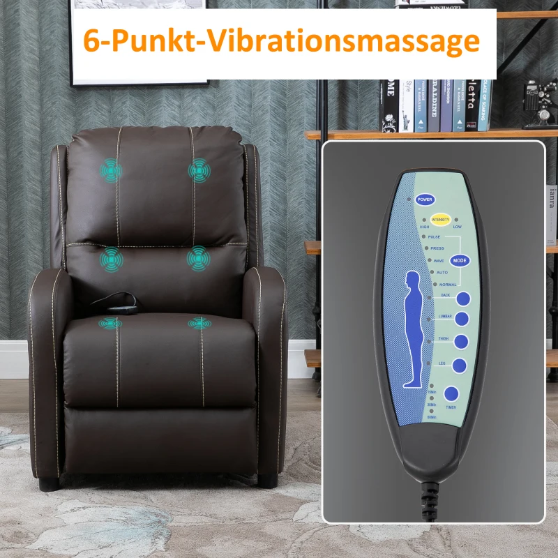 HOMCOM Massagesessel TV-Sessel elektrisch Relaxsessel Wohnzimmersessel 165°-Neigung PU Metall dunkelbraun 70 x 88 x 100 cm