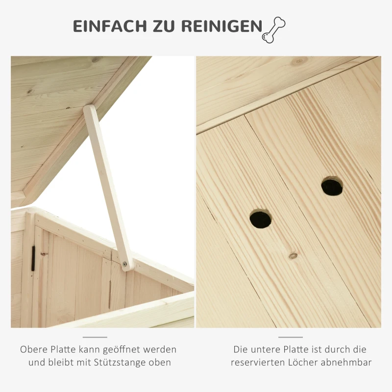 PawHut Hundehütte Hundehaus faltbar Haustierhaus katzenhaus Massivholz Natur 78 x 51 x 62 cm