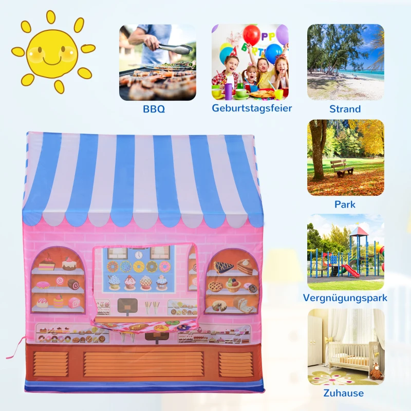 HOMCOM Spielzelt für Kinder Kinderspielhaus mit Bonbonhausmuster Kinderspielzelt ab 3 Jahren Spielhaus für innen und außen Rollenspiel Geschenk für Kinder 93 x 69 x 103 cm