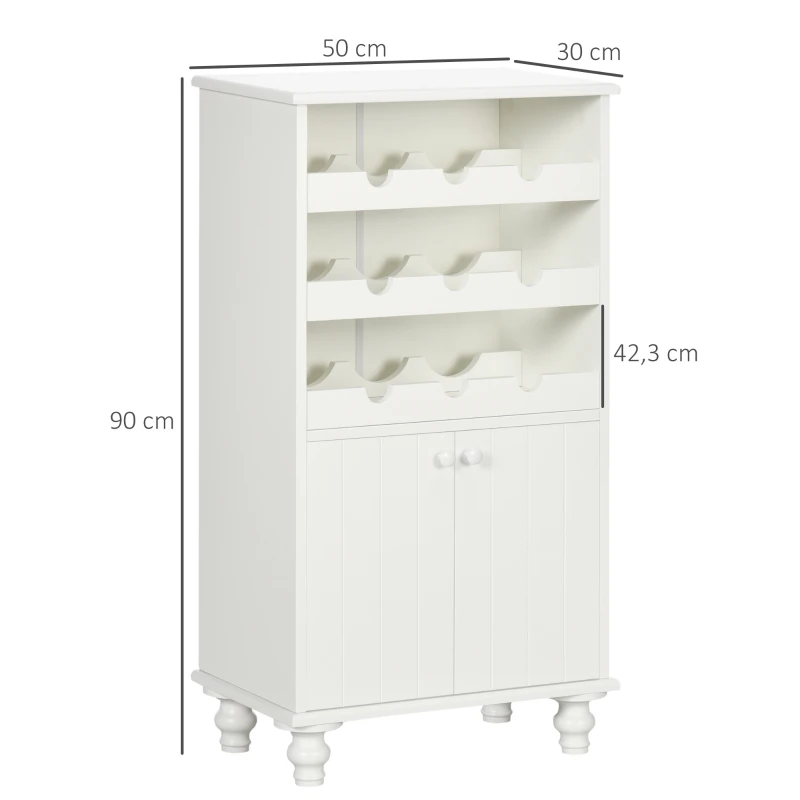 HOMCOM Weinregal mit Schrank, Weinschrank, Buffetschrank, für 9 Weinflaschen, Kiefernholz, Weiß,