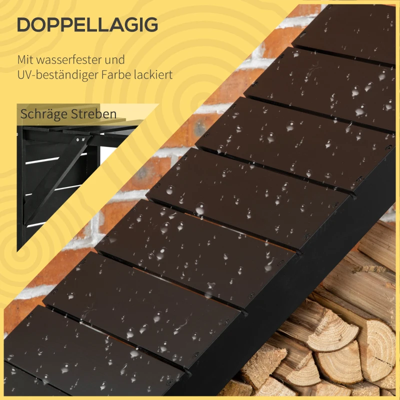 Outsunny Brennholzregal mit zwei Regalen, wetterfest lackiert, stabile Querstreben, 92 x 35,5 x 121,5 cm, Schwarz