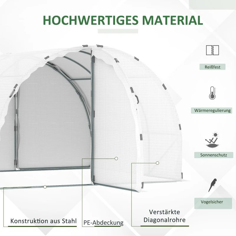 Outsunny Foliengewächshaus begehbares Gewächshaus 287 x 292 x 195 cm Gartentunnel Folientunnel Tunnelgewächshaus Treibhaus Garten Metall Weiß