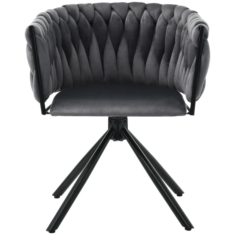Sedia da Pranzo in tessuto effetto velluto Girevole a 360° e Imbottite, Design Ergonomico e Struttura in Metallo, Grigio