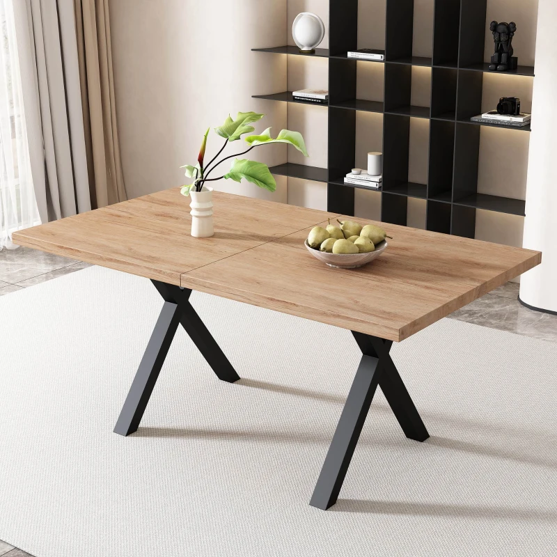 Tavolo da Pranzo Rettangolare Moderno Effetto Legno con Gambe Incrociate, Nero e Marrone