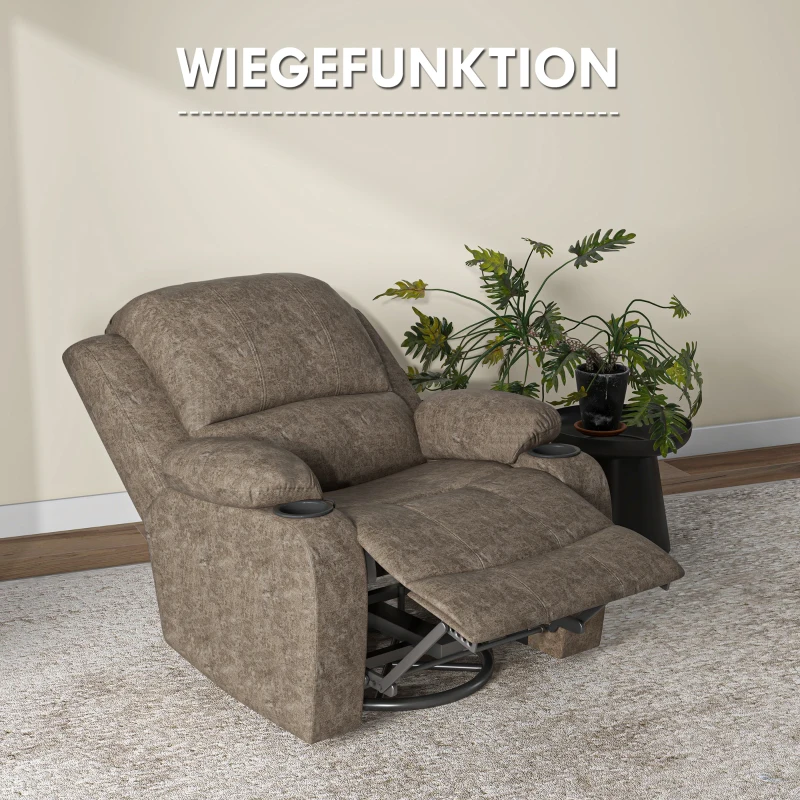 HOMCOM Relaxstoel met voetensteun en ligfunctie, inclusief bekerhouder, tv-stoel, 87 cm x 95 cm x 102 cm, Donkerbruin