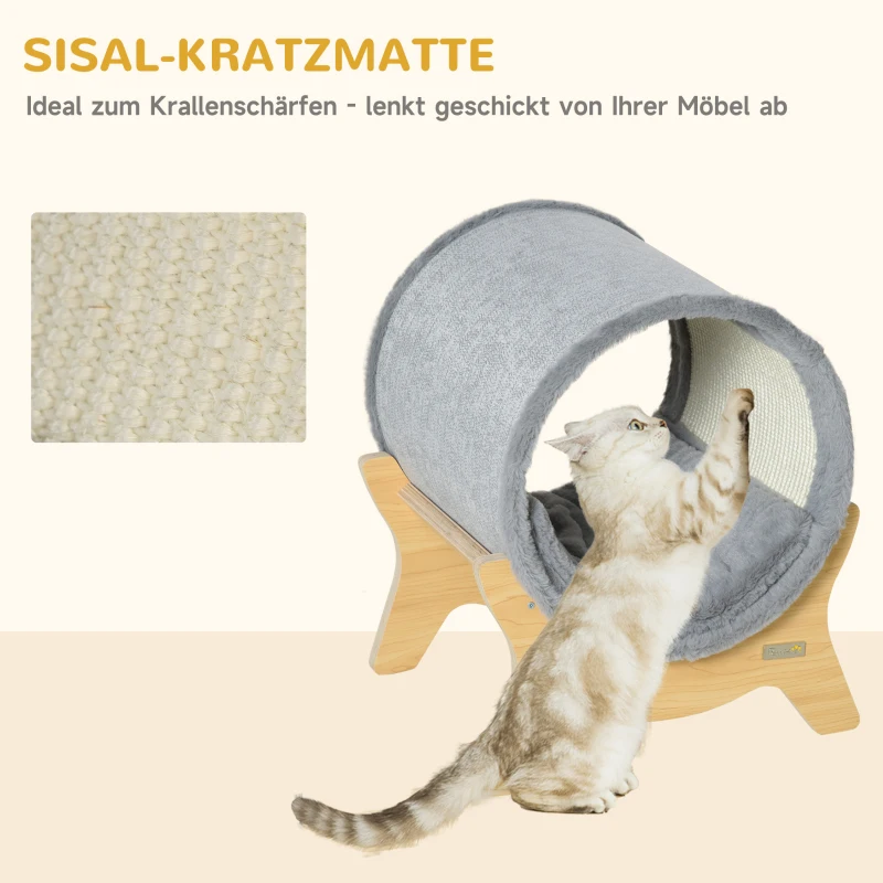 PawHut Katzenhöhle Katzenbett mit Regal Katzenhaus Katzenhütte mit Kratzunterlage Indoor Grau 41 x 40 x 47 cm