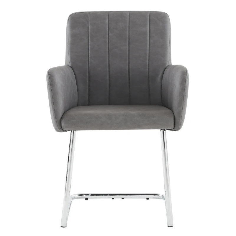 Set di 2 Sedie Moderne da Pranzo Imbottite in Finta Pelle e Gambe Metalliche per Camera e Studio, 46x50x856 cm, GRIGIO