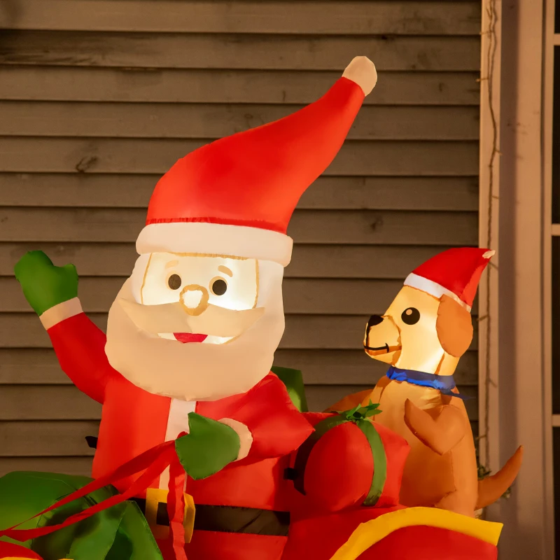 Outsunny 150cm Self-nadmuchiwany Święty Mikołaj z sankami i psami z diodą LED