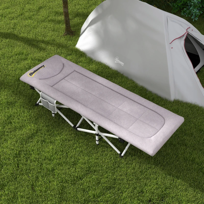 Outsunny Veldbed, Campingbed, opvouwbaar, zacht, tot 200 kg, roestvrij stalen frame, 200x65x42cm, Grijs