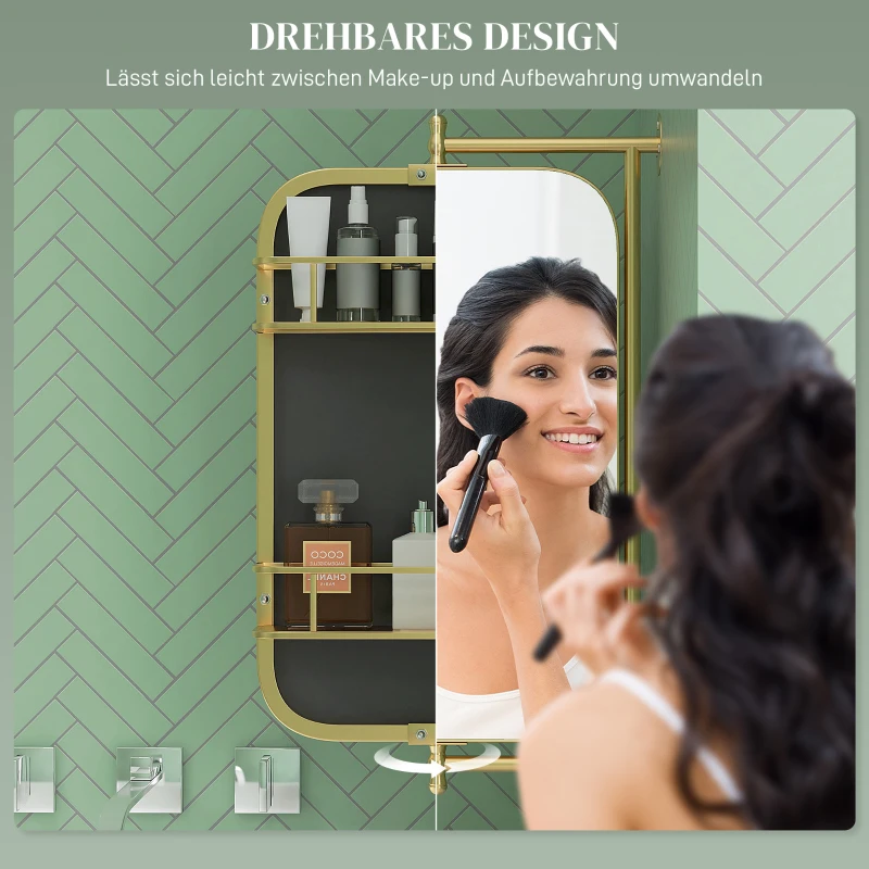 HOMCOM Badkamerspiegel met 2 Rekken, Vintage Design, 40cm x 12cm x 66cm, Goud