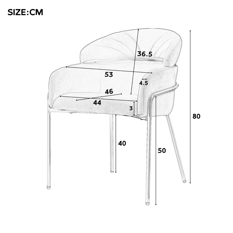 Set di 2 Sedie Moderne Imbottite in tessuto effetto velluto con Gambe in Metallo, Grigio