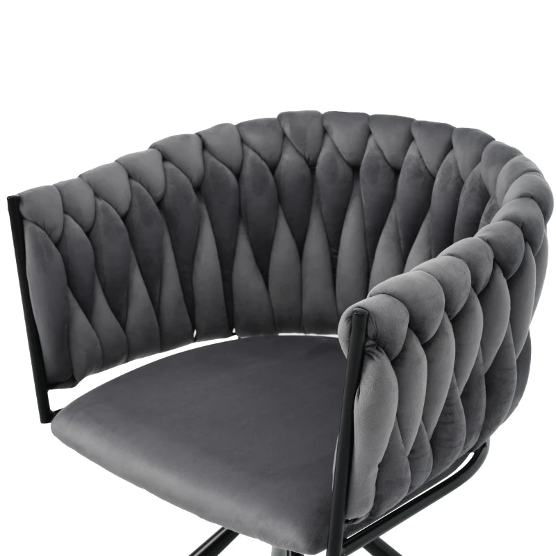 Sedia da Pranzo in tessuto effetto velluto Girevole a 360° e Imbottite, Design Ergonomico e Struttura in Metallo, Grigio