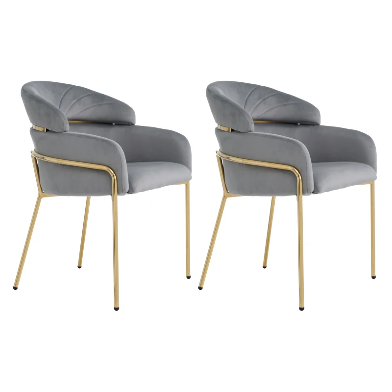 Set di 2 Sedie Moderne Imbottite in tessuto effetto velluto con Gambe in Metallo, Grigio