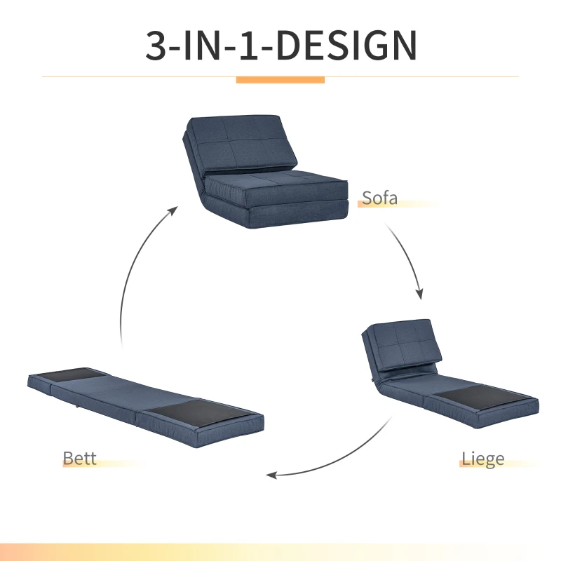 HOMCOM 3-in-1 vloerbank, opvouwbaar, linnen look, donkerblauw, 61 x 73 x 58 cm