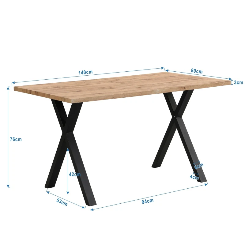 Tavolo da Pranzo Rettangolare Moderno Effetto Legno con Gambe Incrociate, Nero e Marrone