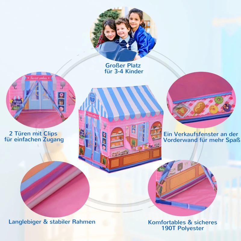 HOMCOM Spielzelt für Kinder Kinderspielhaus mit Bonbonhausmuster Kinderspielzelt ab 3 Jahren Spielhaus für innen und außen Rollenspiel Geschenk für Kinder 93 x 69 x 103 cm