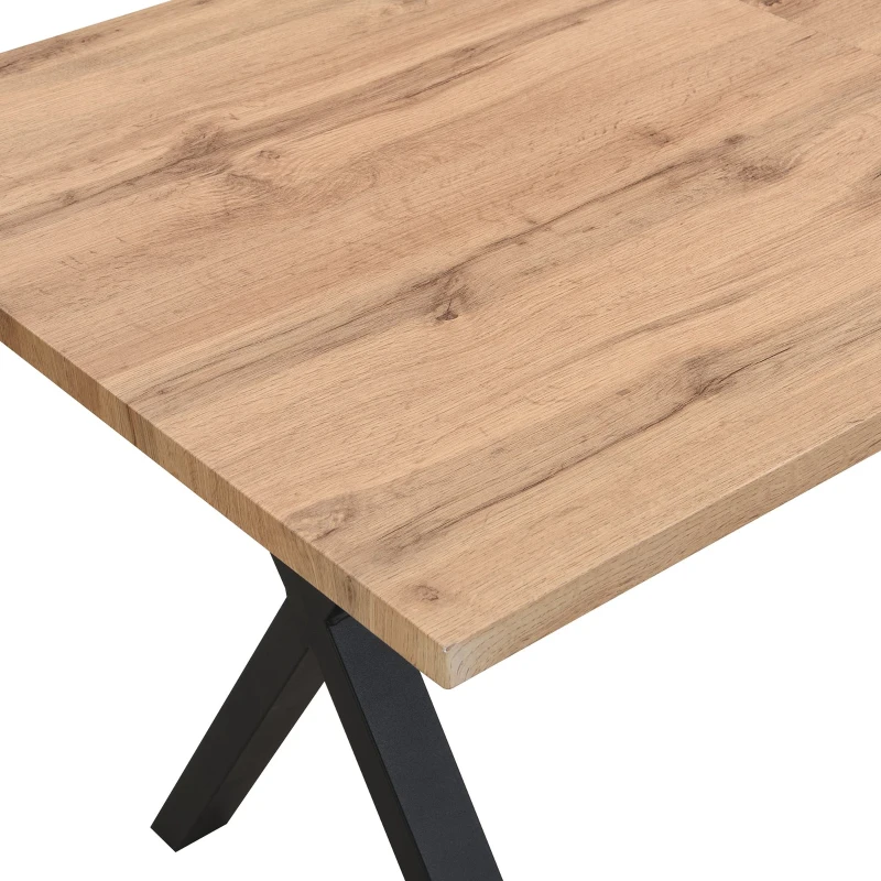 Tavolo da Pranzo Rettangolare Moderno Effetto Legno con Gambe Incrociate, Nero e Marrone