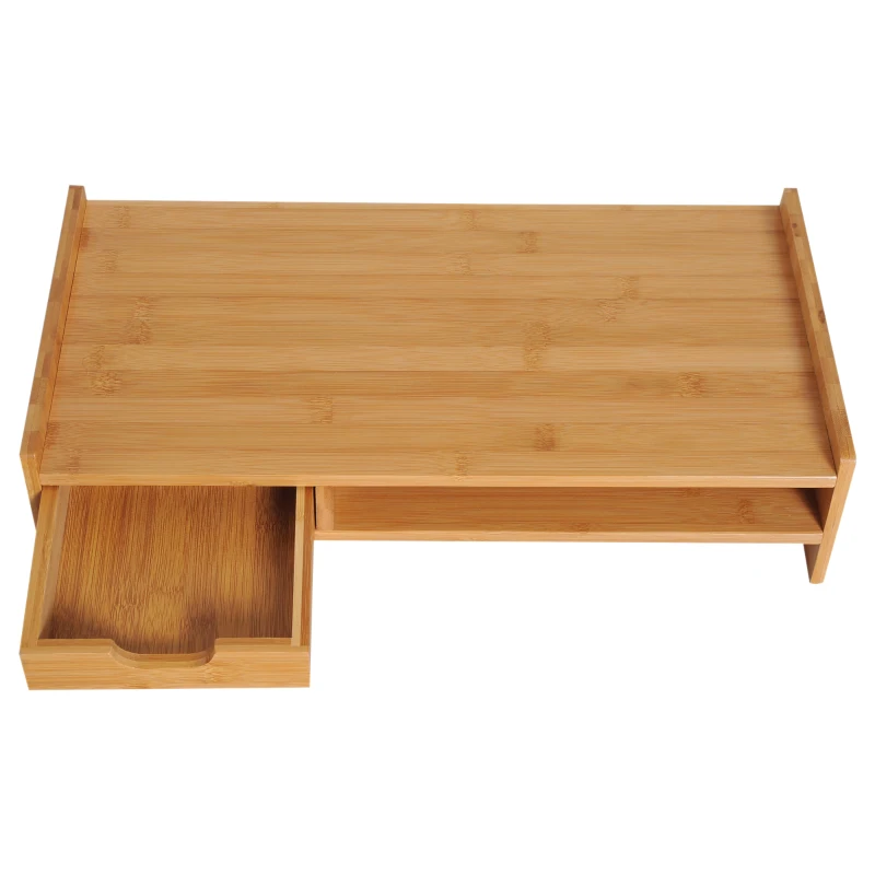 HOMCOM Monitorstandaard met schuifladen schermstandaard bureau-organizer natuurlijk